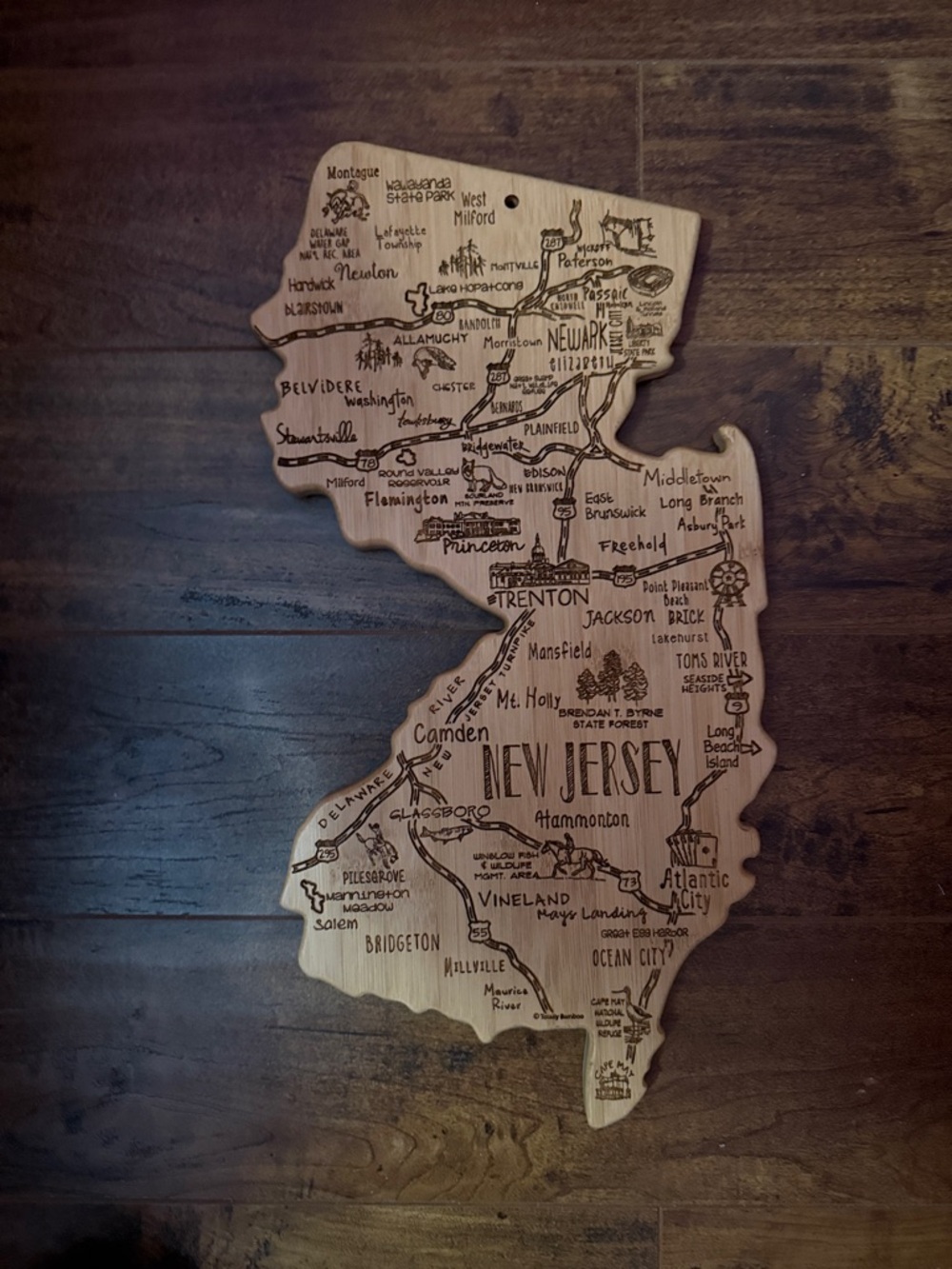 Wooden New Jersey State Map Wall Art - Natural Wood